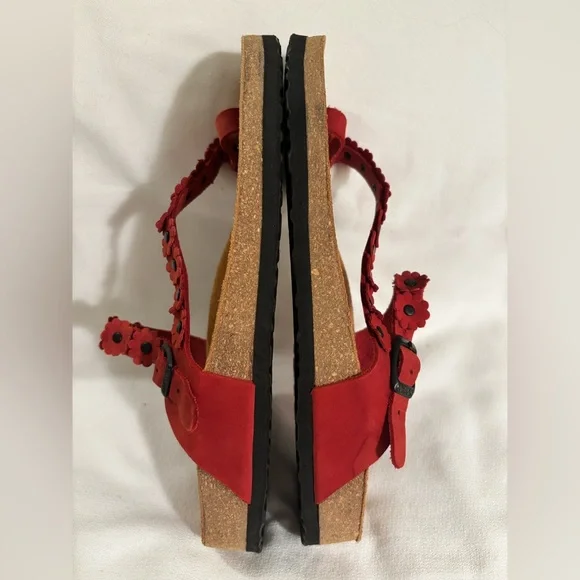 Comfortable Leather Red Flower Sandals 41 - Picture 5 of 9